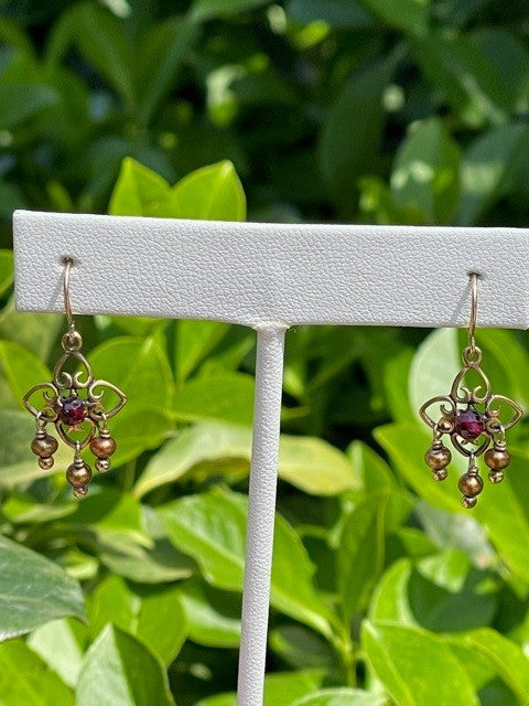 Gold, Garnet & Pearl Bead Earrings