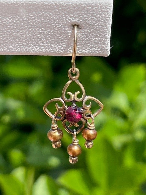 Gold, Garnet & Pearl Bead Earrings