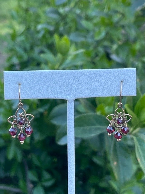 Gold and Garnet Bead Earrings