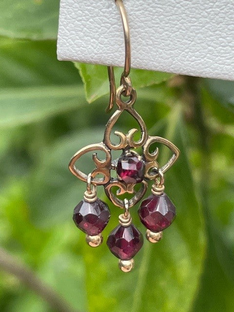 Gold and Garnet Bead Earrings