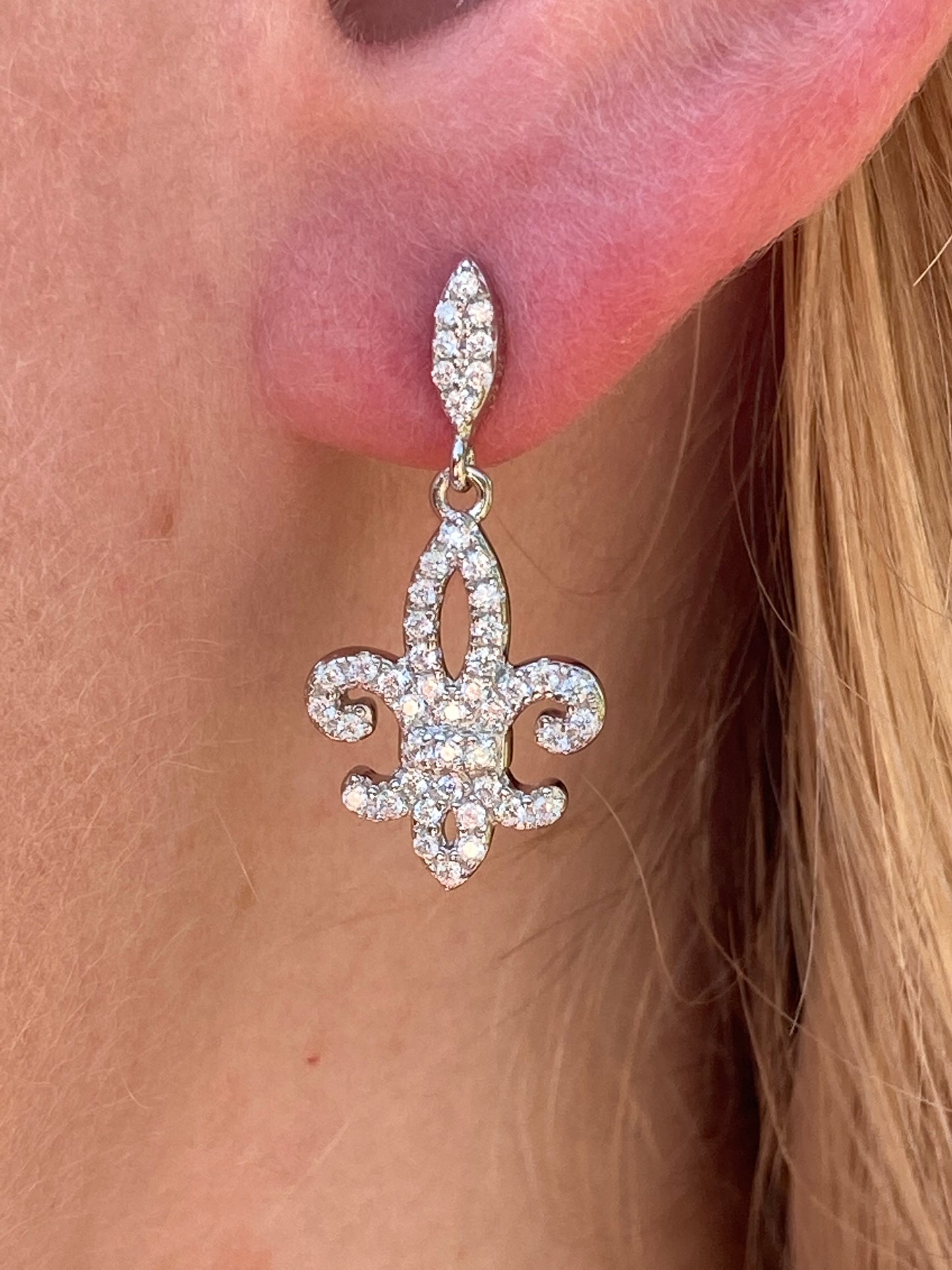Sterling Silver & CZ Fleur-de-Lis Earrings