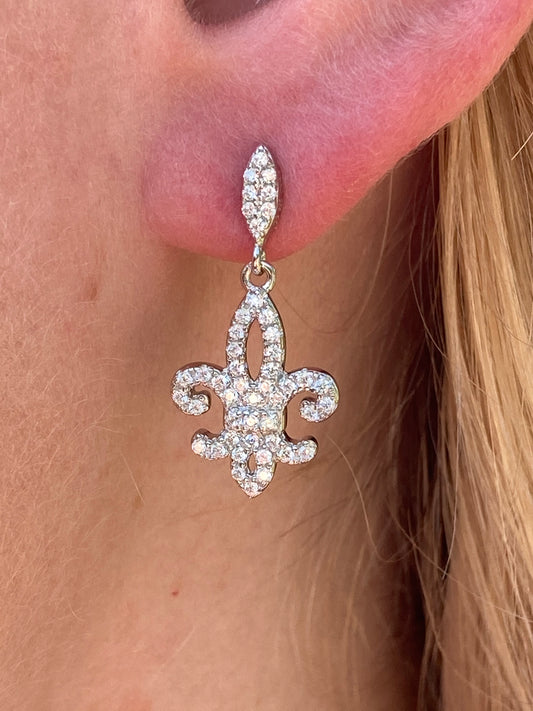 Sterling Silver & CZ Fleur-de-Lis Earrings