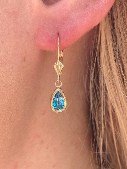 Petite 14K Yellow Gold & Blue Topaz Earrings