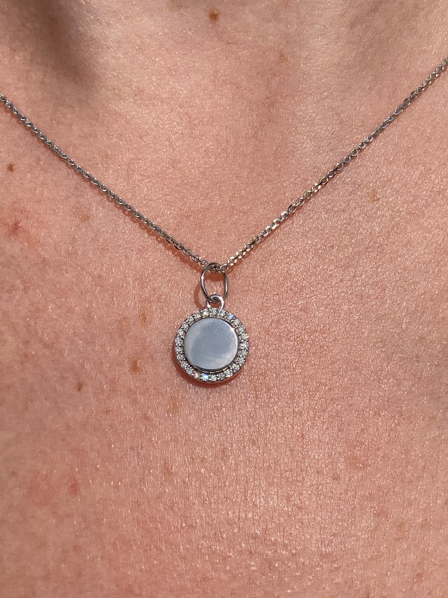 14K White Gold & Natural Diamond Disc Necklace