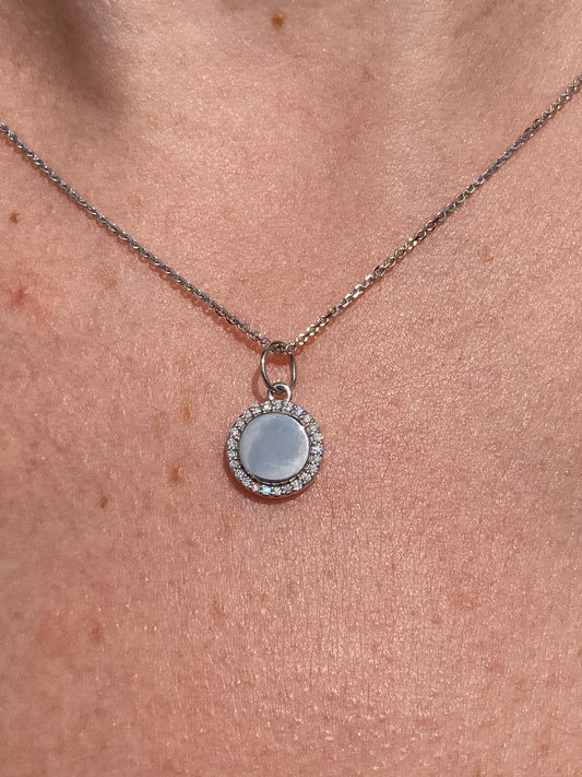 14K White Gold & Natural Diamond Disc Necklace