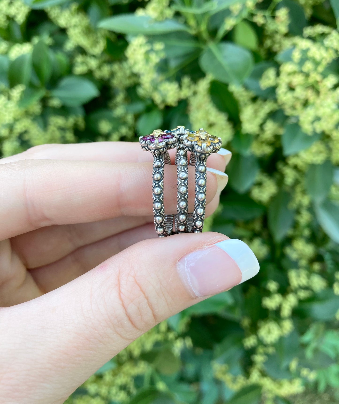 Rhodolite Garnet, Citrine & Blue Topaz Ring Set