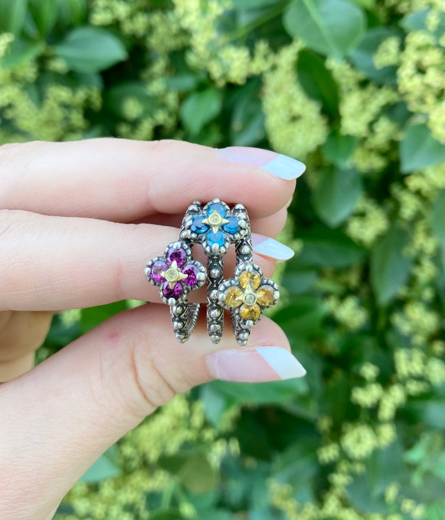 Rhodolite Garnet, Citrine & Blue Topaz Ring Set