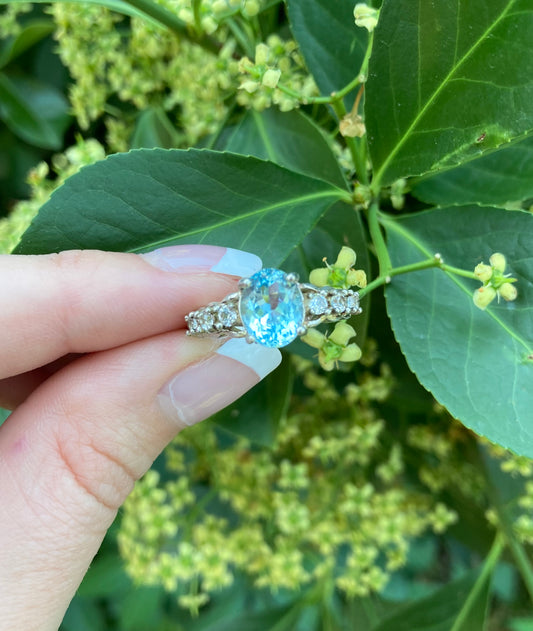 Oval Blue Topaz & Lab White Sapphire Ring