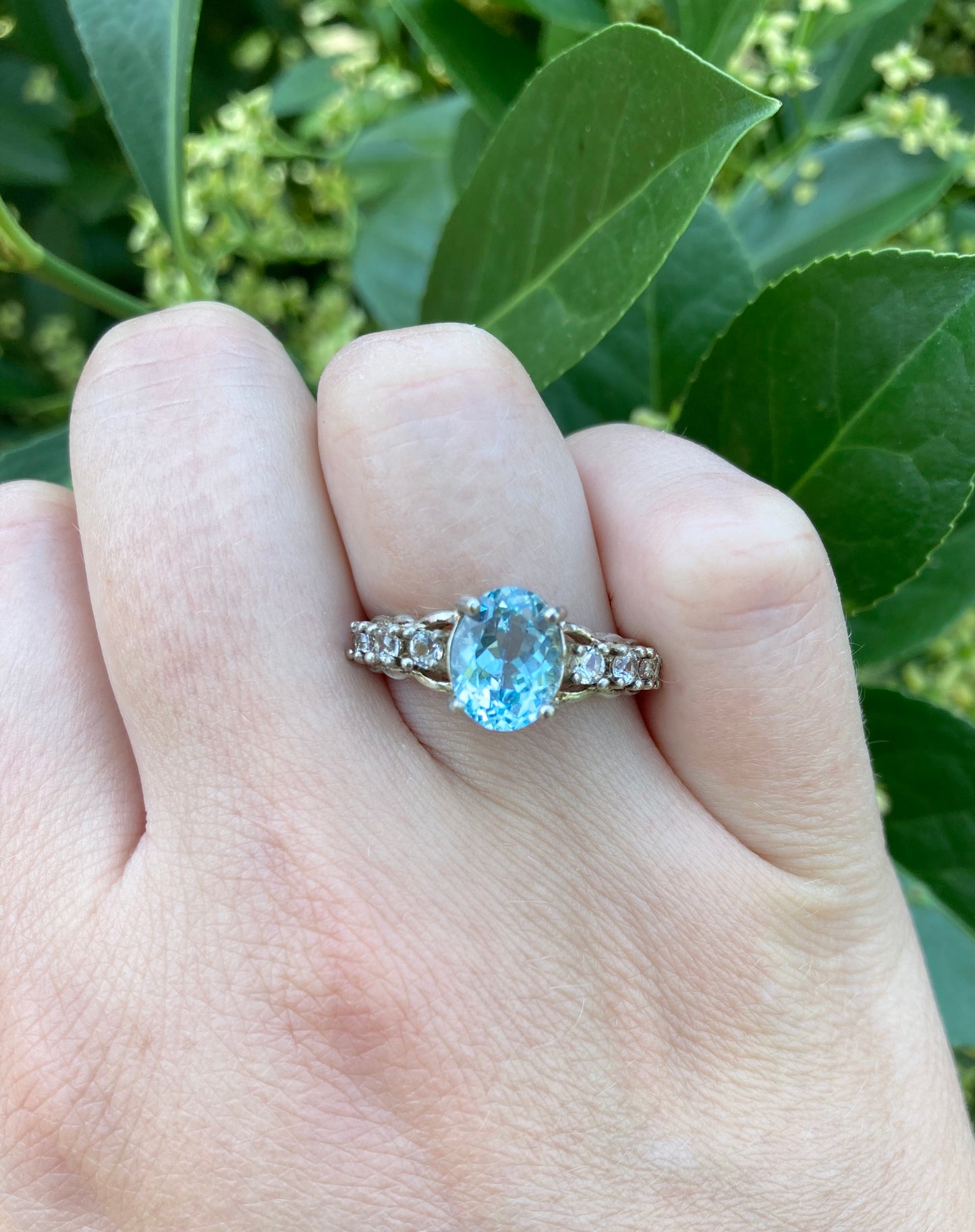 Oval Blue Topaz & Lab White Sapphire Ring