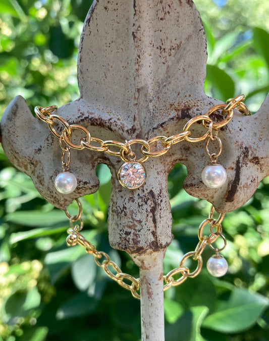 Gold-Filled Pearl & CZ Bracelet