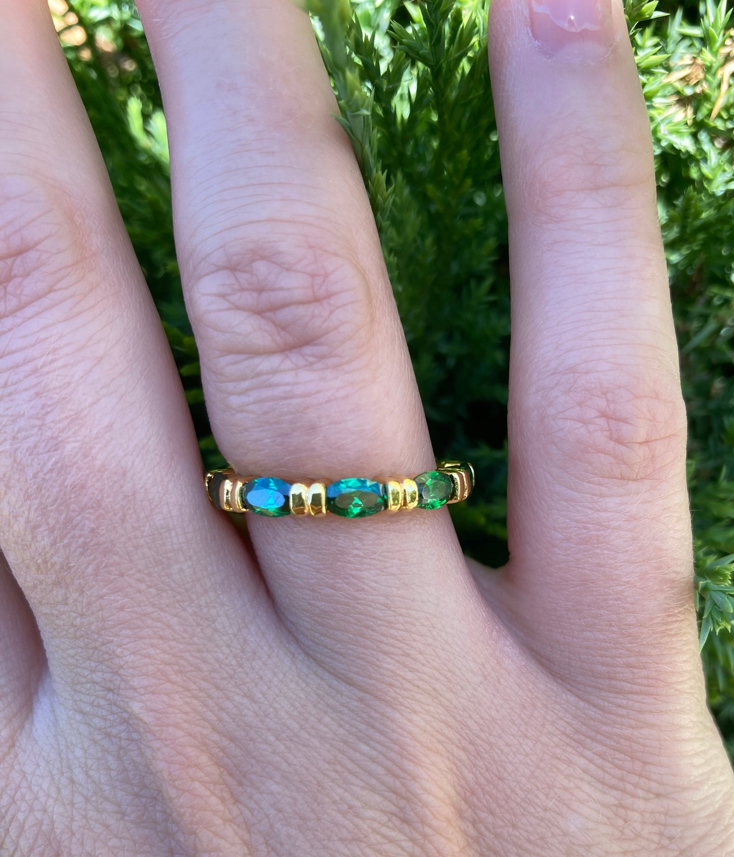 Gold Vermeil Green CZ Eternity Band