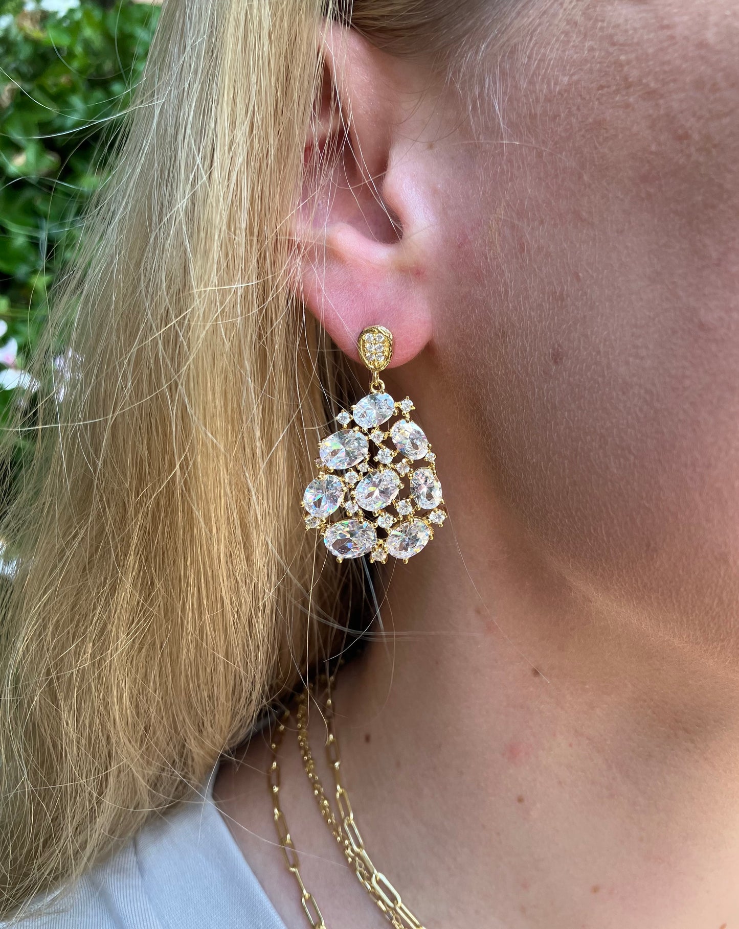 Gold Plated Silver White CZ Drop Earrings
