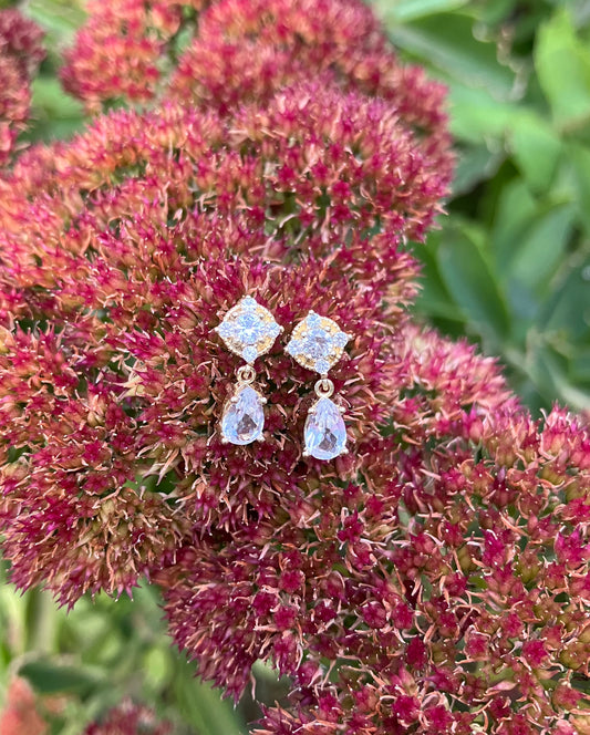 14K Yellow Gold & White Sapphire Earrings
