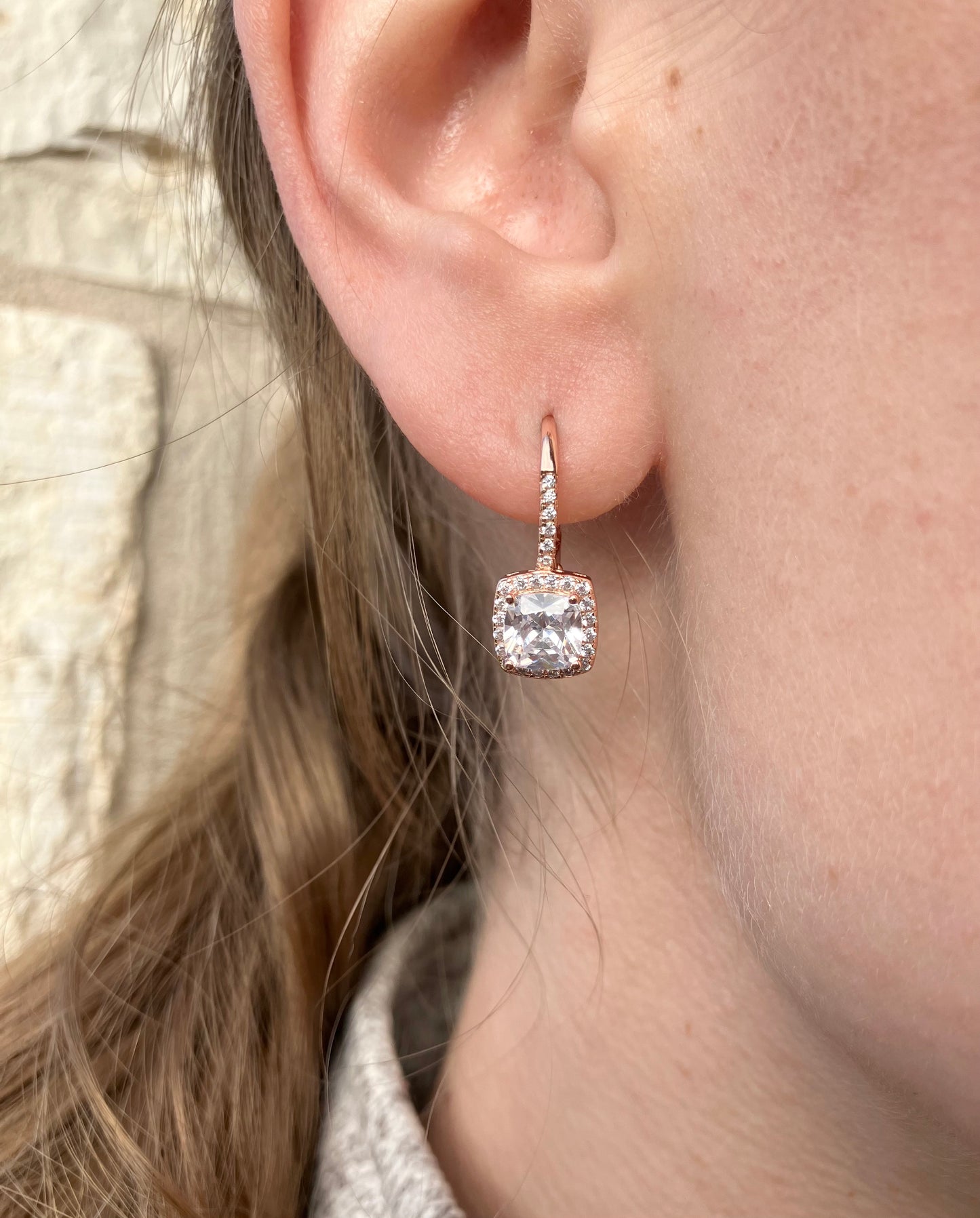 CZ Princess Halo Drop Earrings