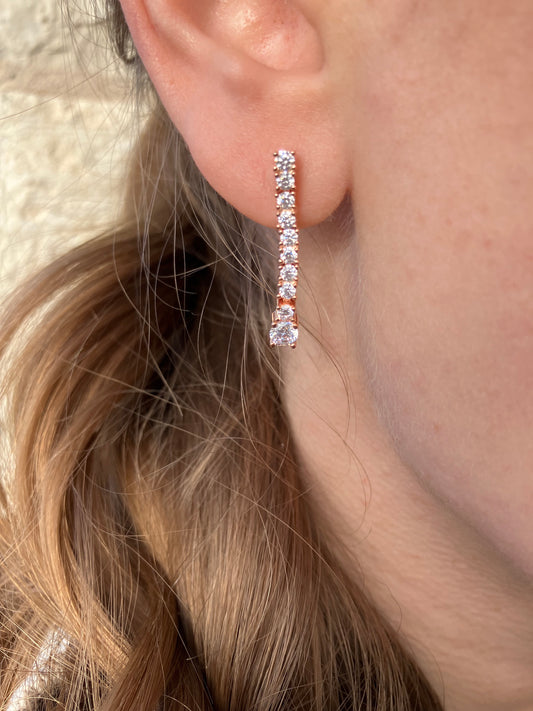 Rose Toned CZ Post Dangle Earrings