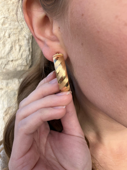 Polished & Satin Striped Hoop Earrings
