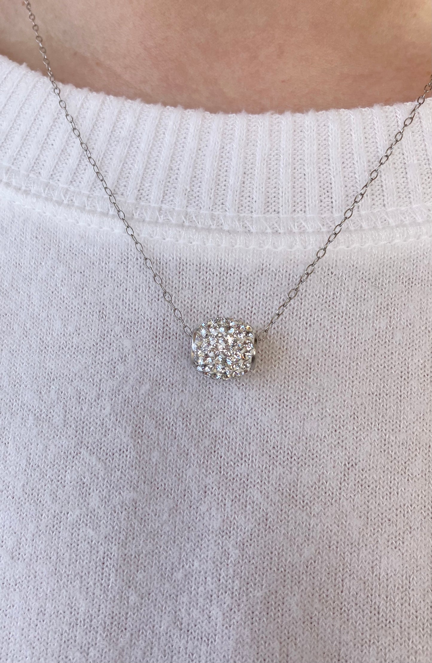 Sterling Silver White CZ Ball Necklace