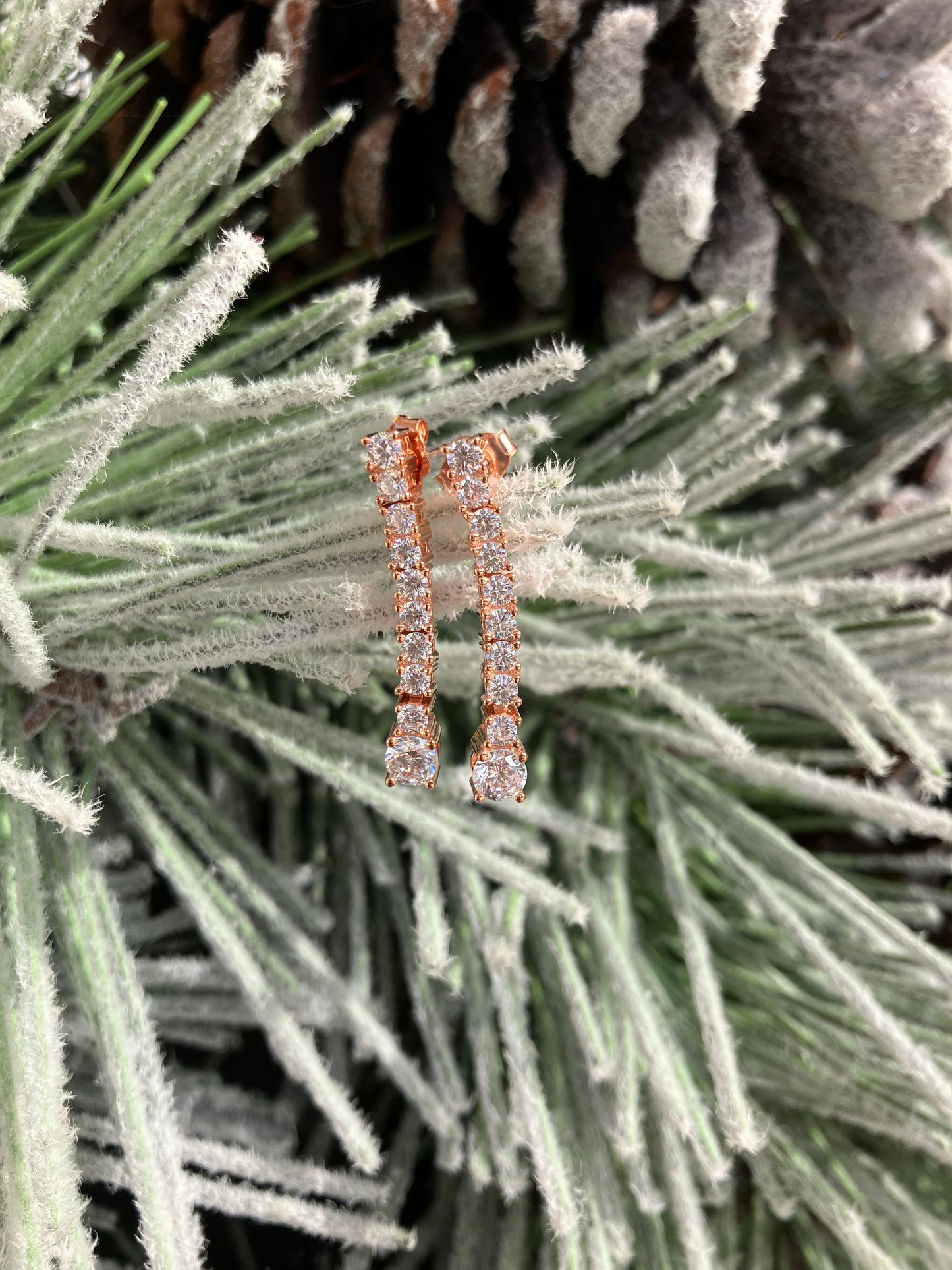 Rose Toned CZ Post Dangle Earrings