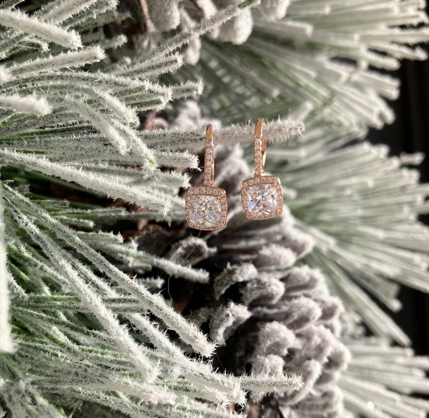 CZ Princess Halo Drop Earrings