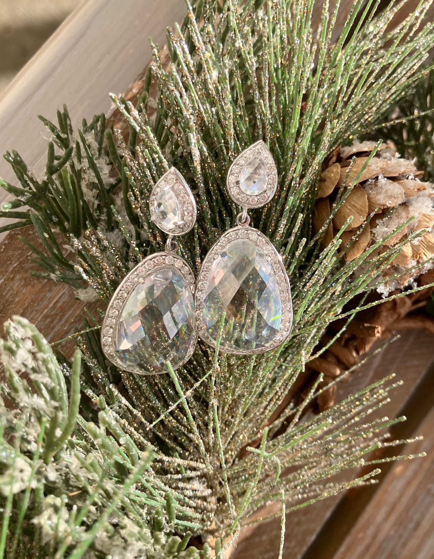 Rhodium Plated Silver CZ Drop Earrings