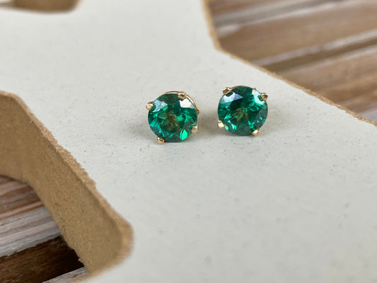 14K Yellow Gold & Green Topaz Stud Earrings