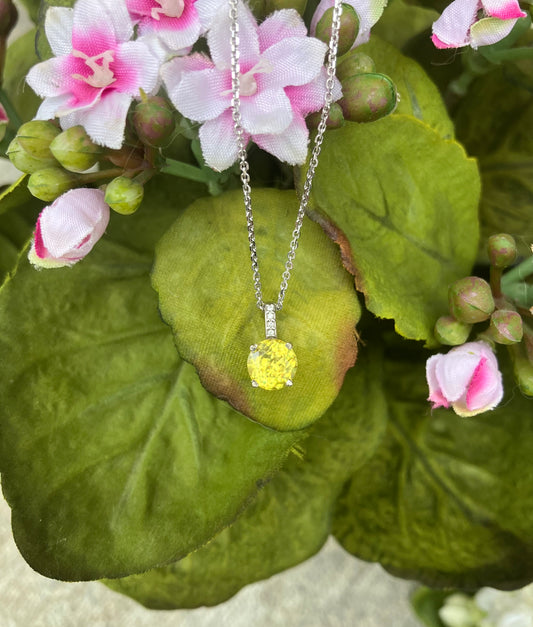 14K White Gold Sphene & Diamond Necklace