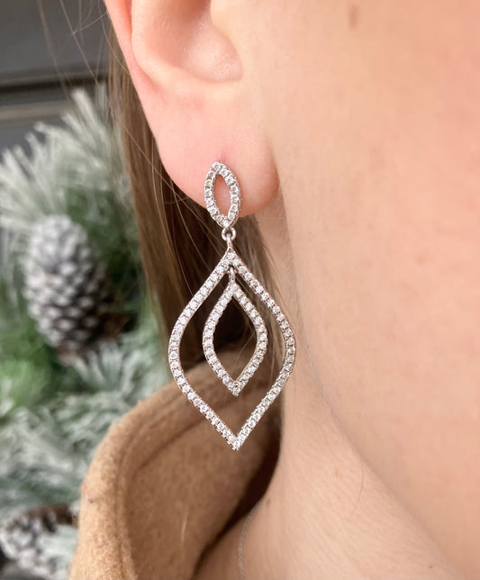 CZ Sterling Silver Dangle Post Earrings