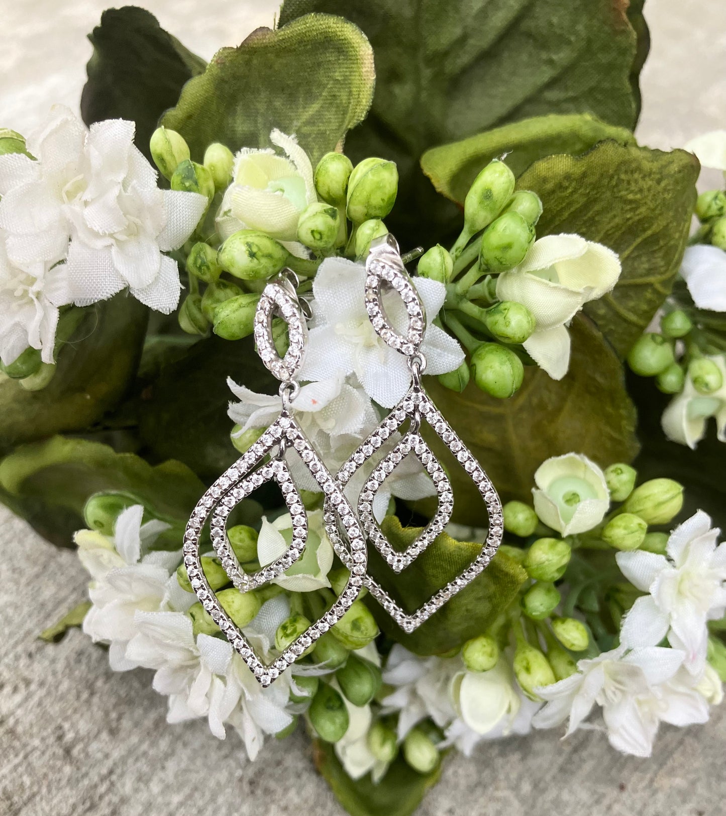 CZ Sterling Silver Dangle Post Earrings