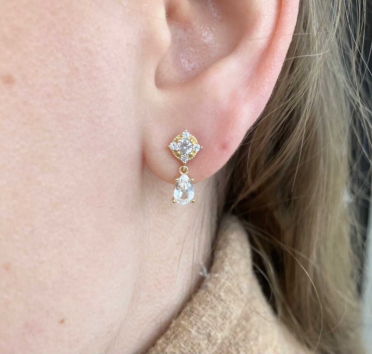 14K Yellow Gold & White Sapphire Earrings
