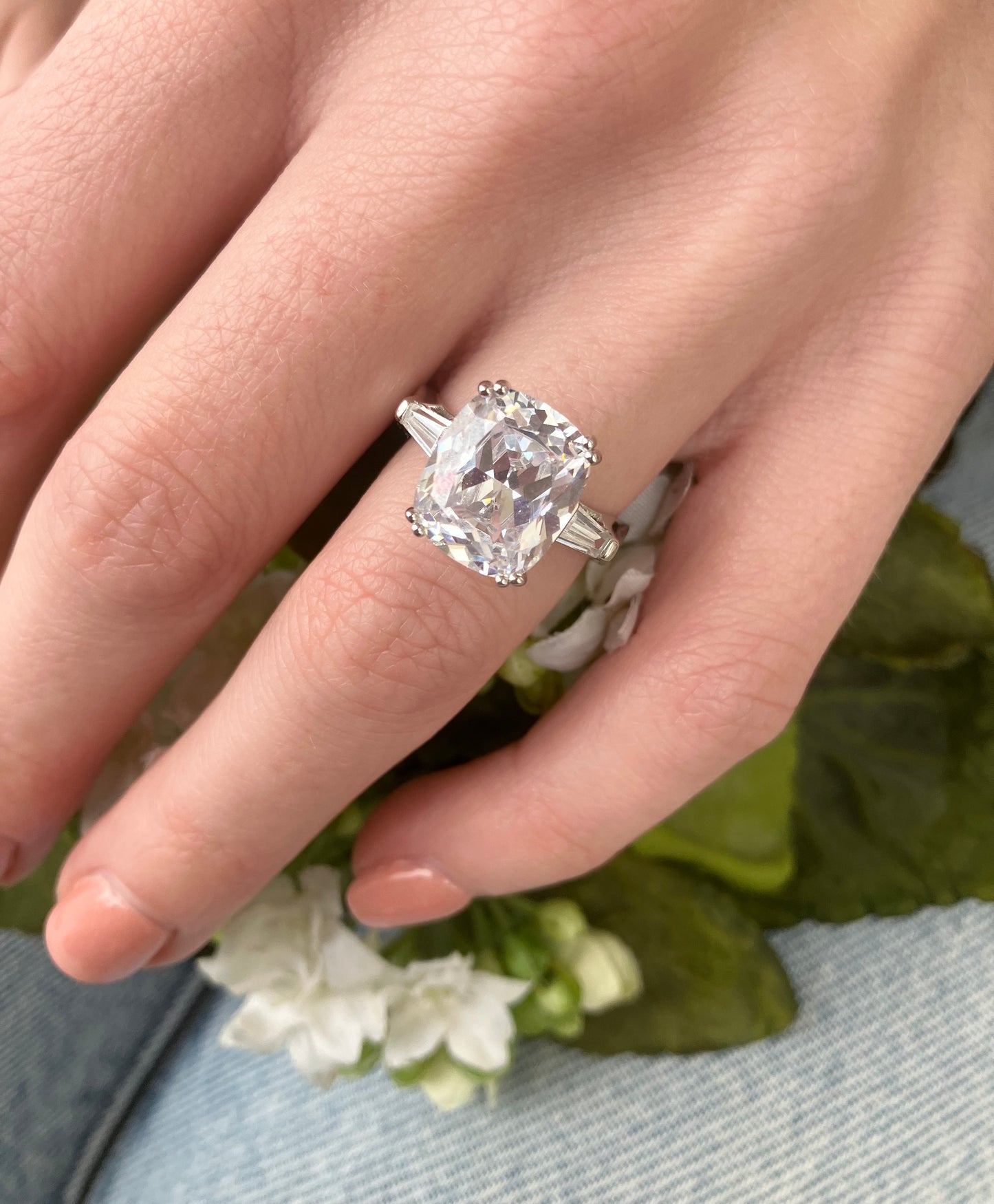 Elongated Cushion Cut CZ Sterling Silver Ring