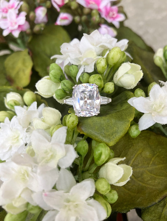Elongated Cushion Cut CZ Sterling Silver Ring