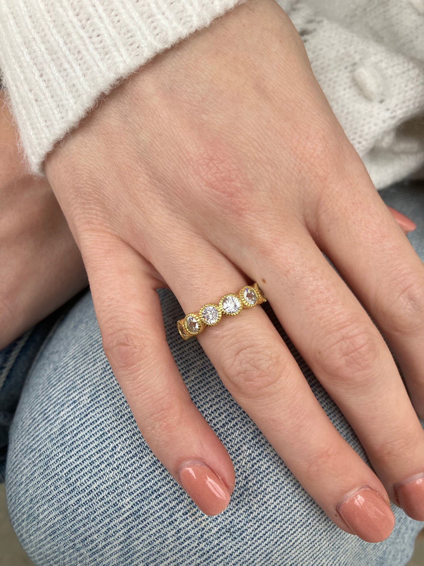 Gold Plated & Faceted White CZ Eternity Band