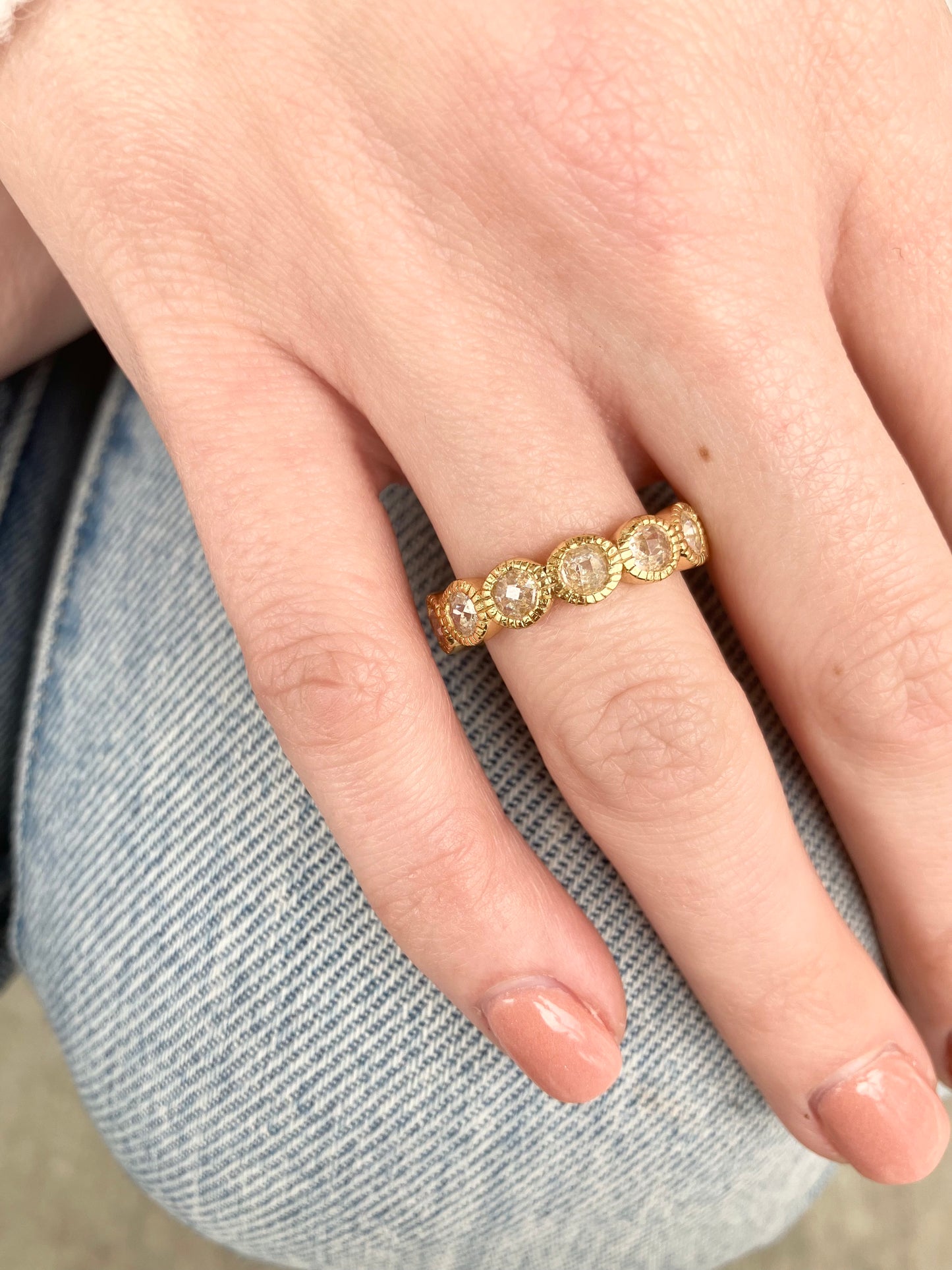 Gold Plated & Faceted Champagne CZ Eternity Band
