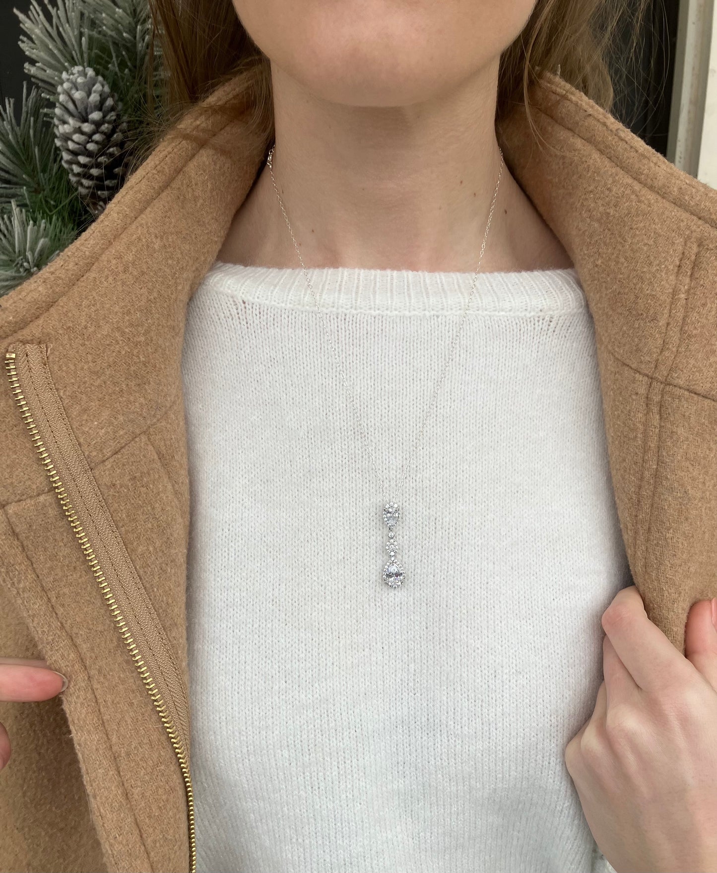 Rhodium Plated Sterling Silver CZ Necklace
