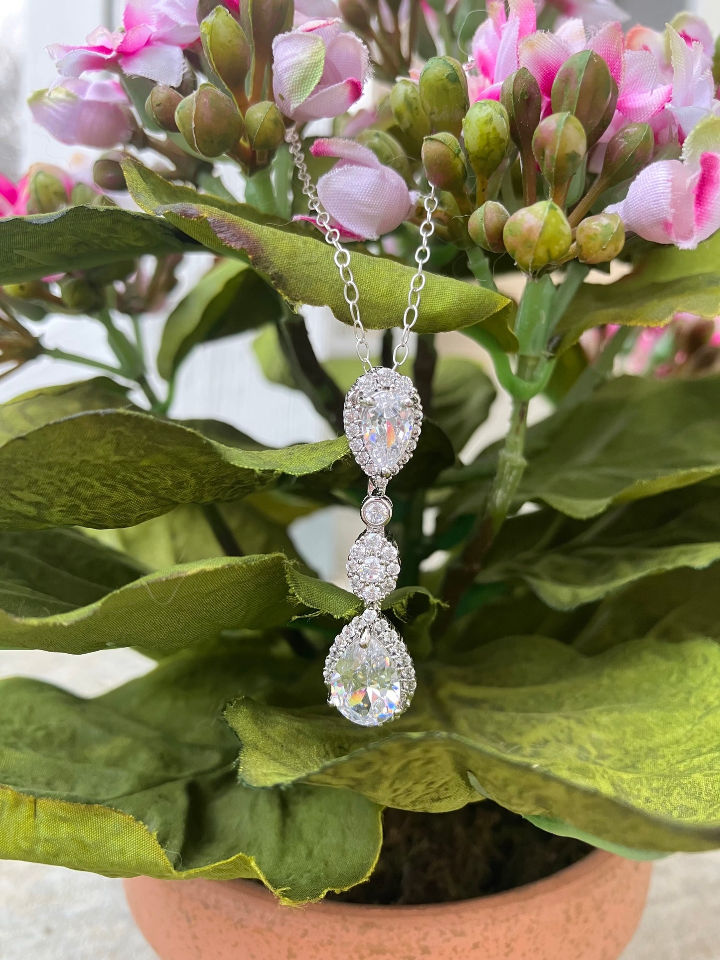 Rhodium Plated Sterling Silver CZ Necklace