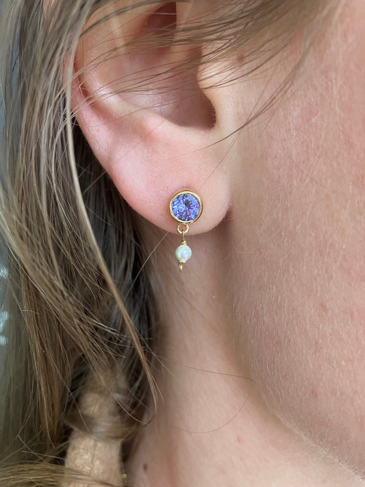 14K Gold Tanzanite & Pearl Earrings