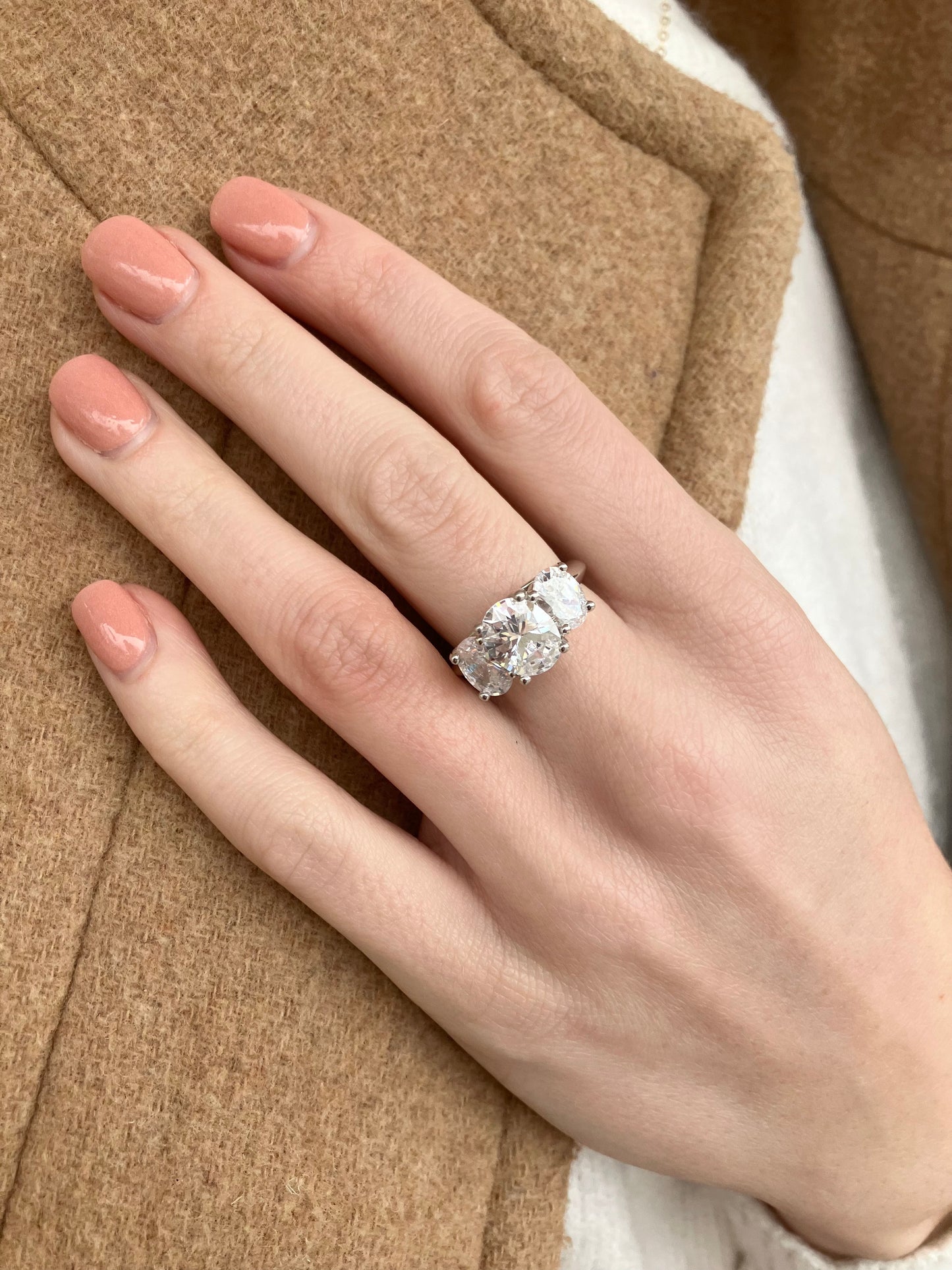 3 Stone Oval CZ Sterling Silver Ring