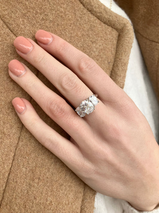 3 Stone Oval CZ Sterling Silver Ring