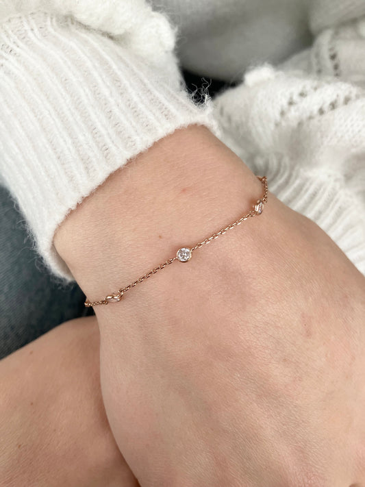 Sterling Silver Rose Tone & CZ Station Bracelet
