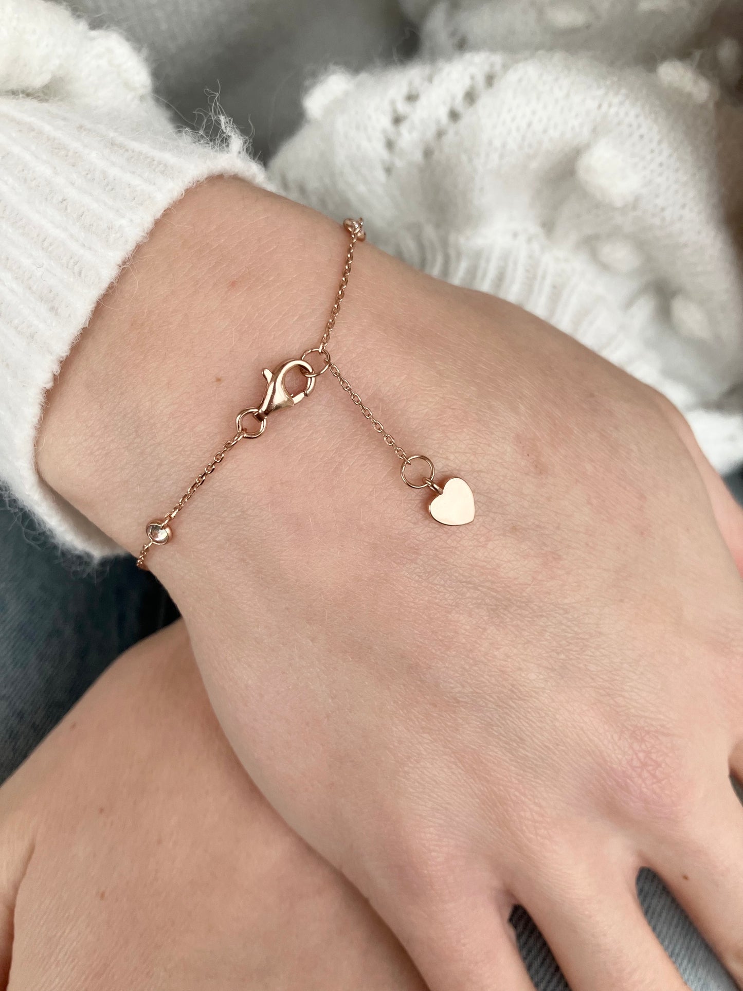 Sterling Silver Rose Tone & CZ Station Bracelet