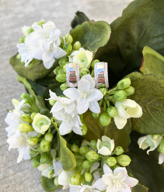 Sterling Silver CZ Edged Hinged Huggie Earrings