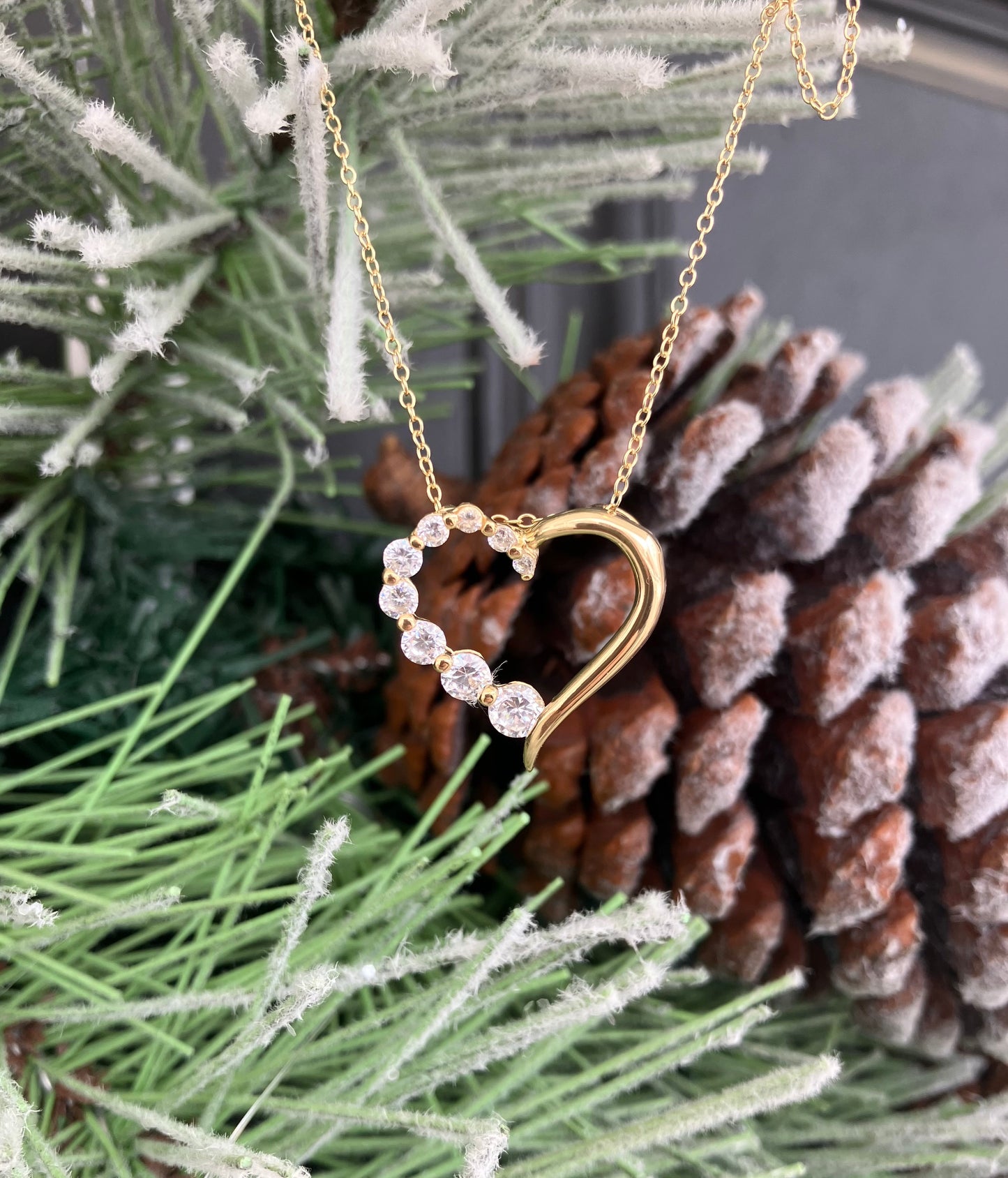 Sterling Silver Vermeil CZ Heart Necklace