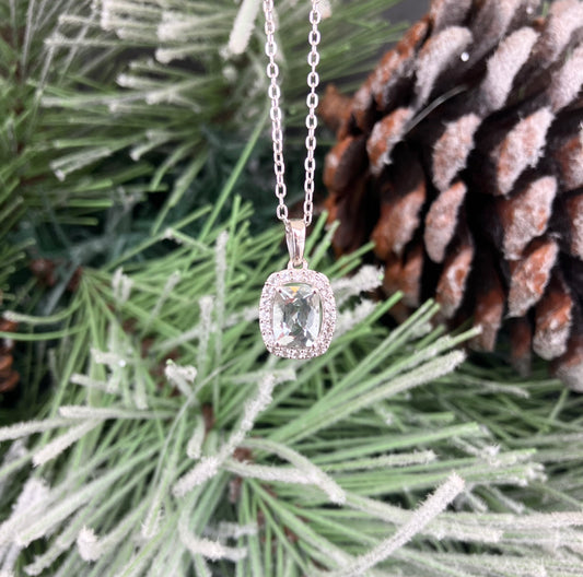 Sterling Silver Rhodium Plated Natural Aquamarine & White Topaz Necklace