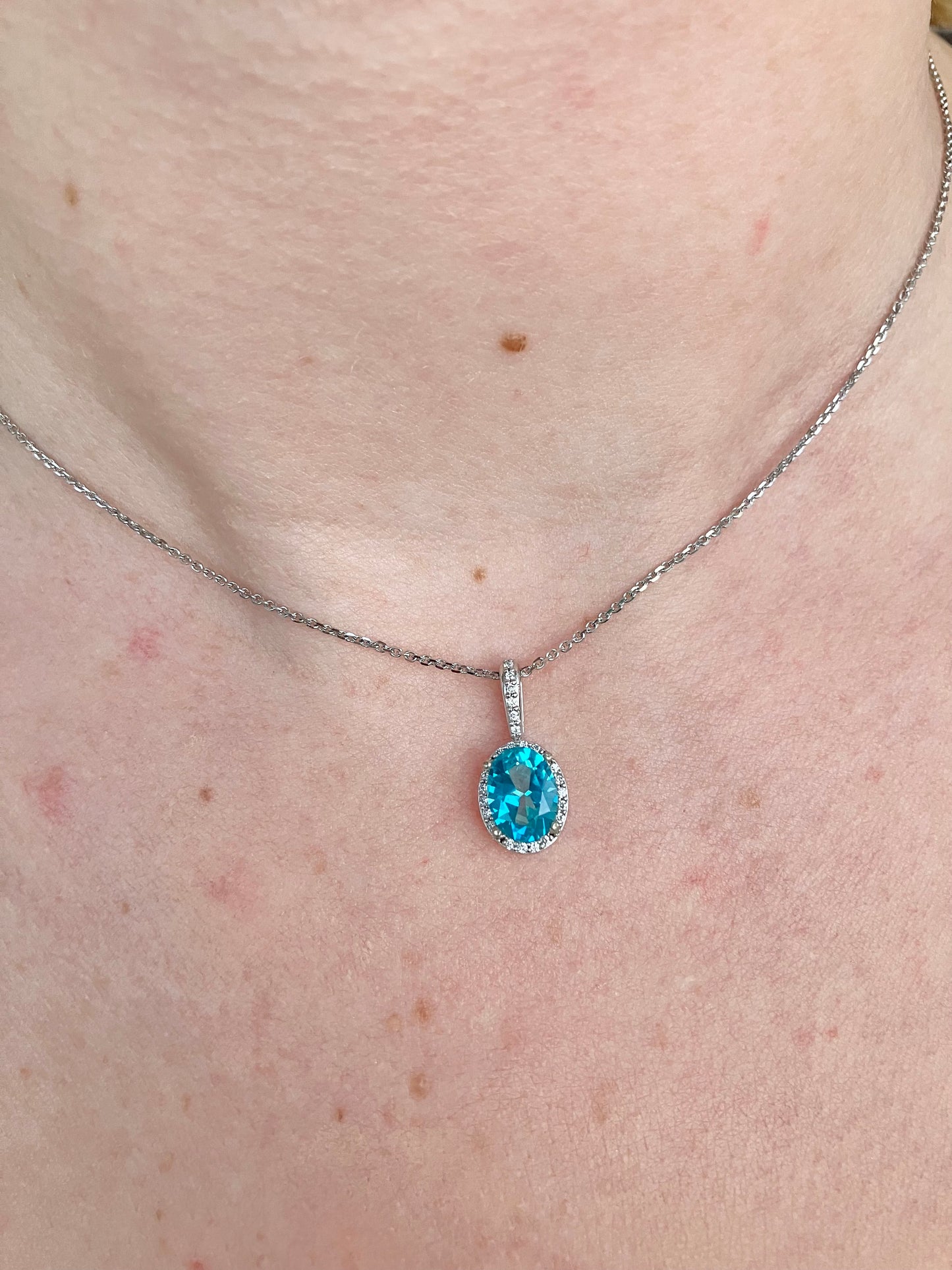 14K White Gold Paraiba Blue Topaz & Diamond Necklace