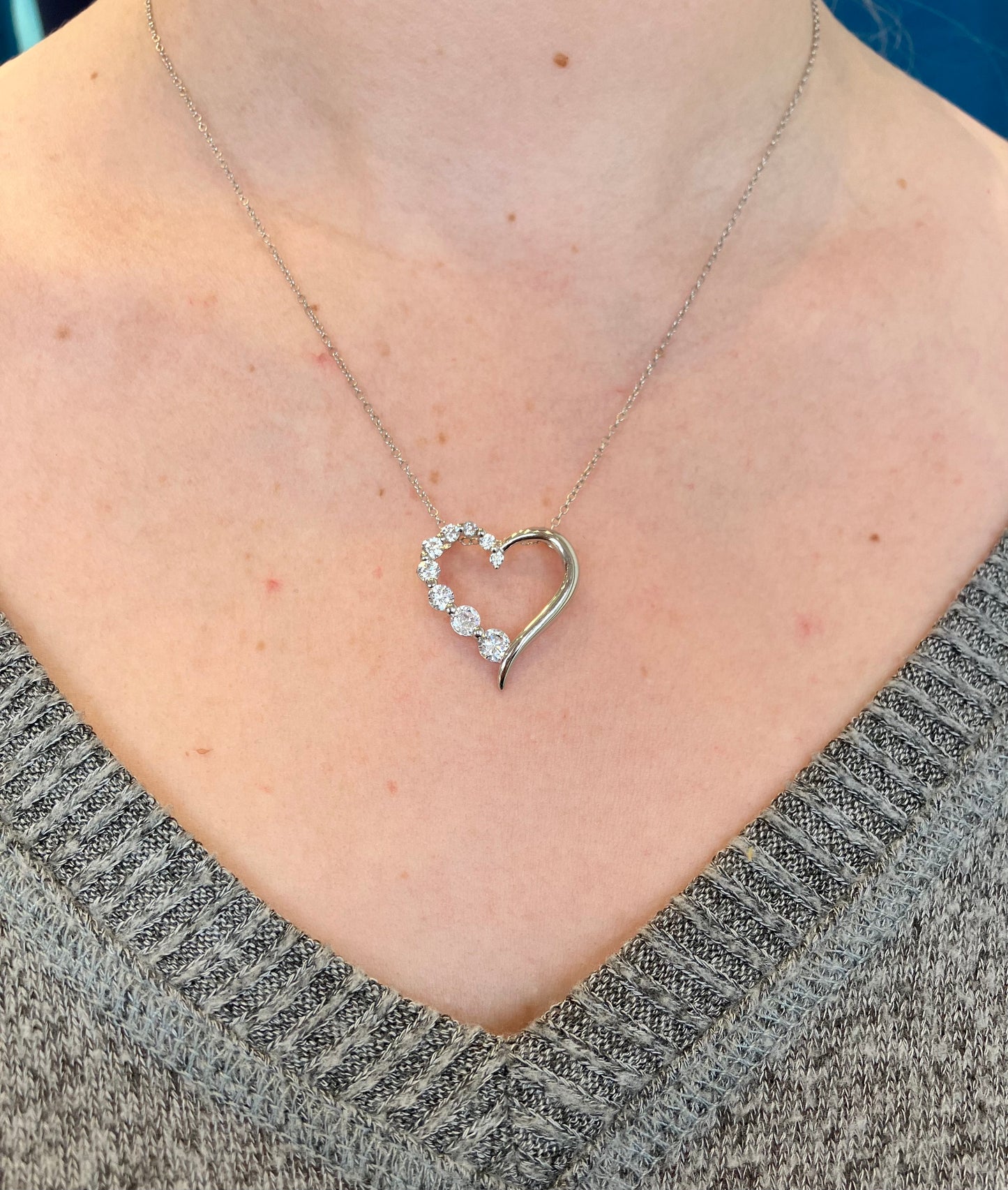 Sterling Silver CZ Open Heart Necklace