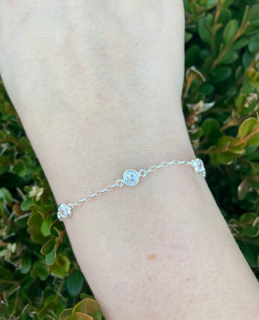 Sterling Silver CZ Station Bracelet