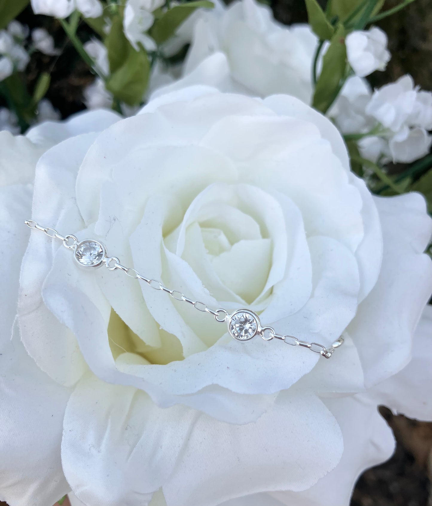Sterling Silver CZ Station Bracelet