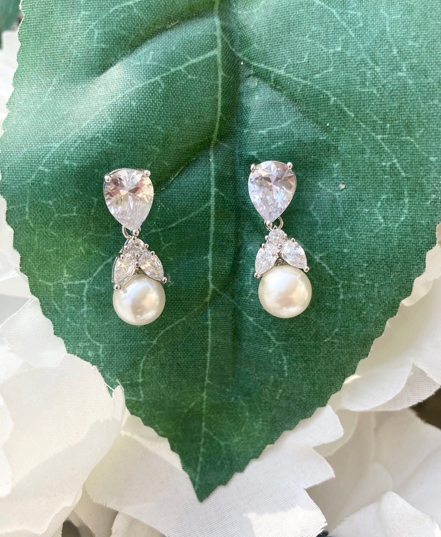 Pearl & CZ Drop Earrings