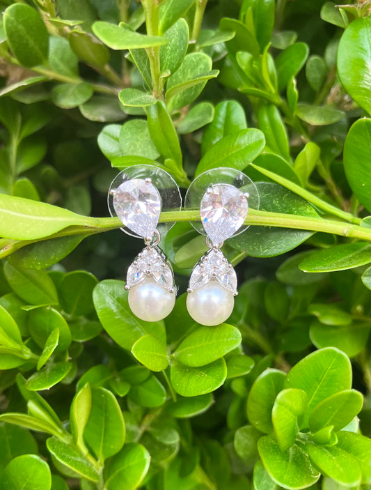 Pearl & CZ Drop Earrings