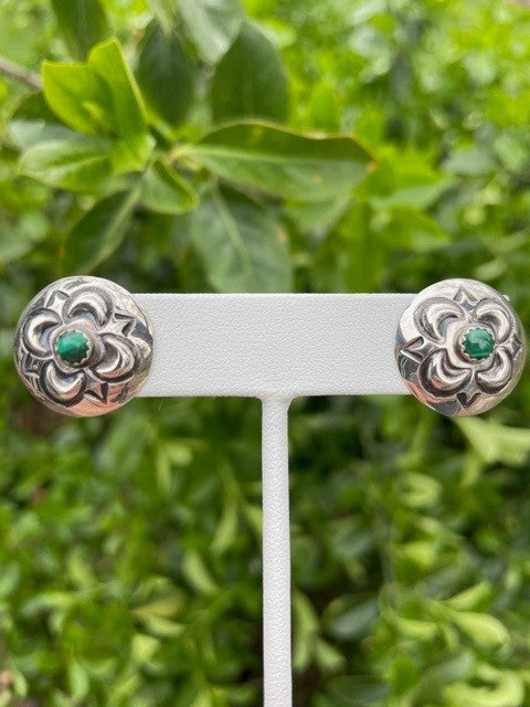 Sterling Silver and Malachite Stud Earrings